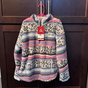 Hurley Kids Striped Fleece Jacket - Pink, Gray, and White